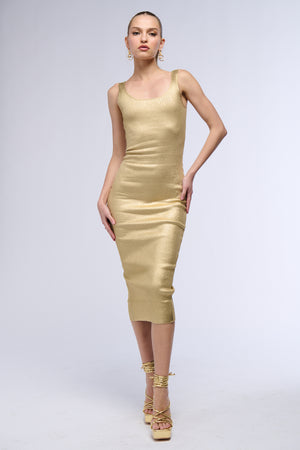 MOVE YOUR BODY METALLIC MIDI DRESS IN GOLD AKIRA MOVE YOUR BODY METALLIC MIDI DRESS IN GOLD AKIRA