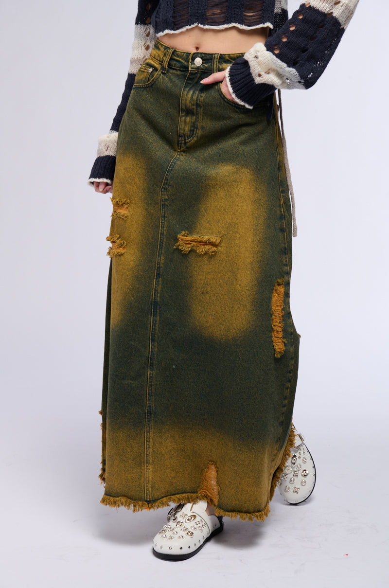 Front View Movin Different Denim Maxi Skirt 5