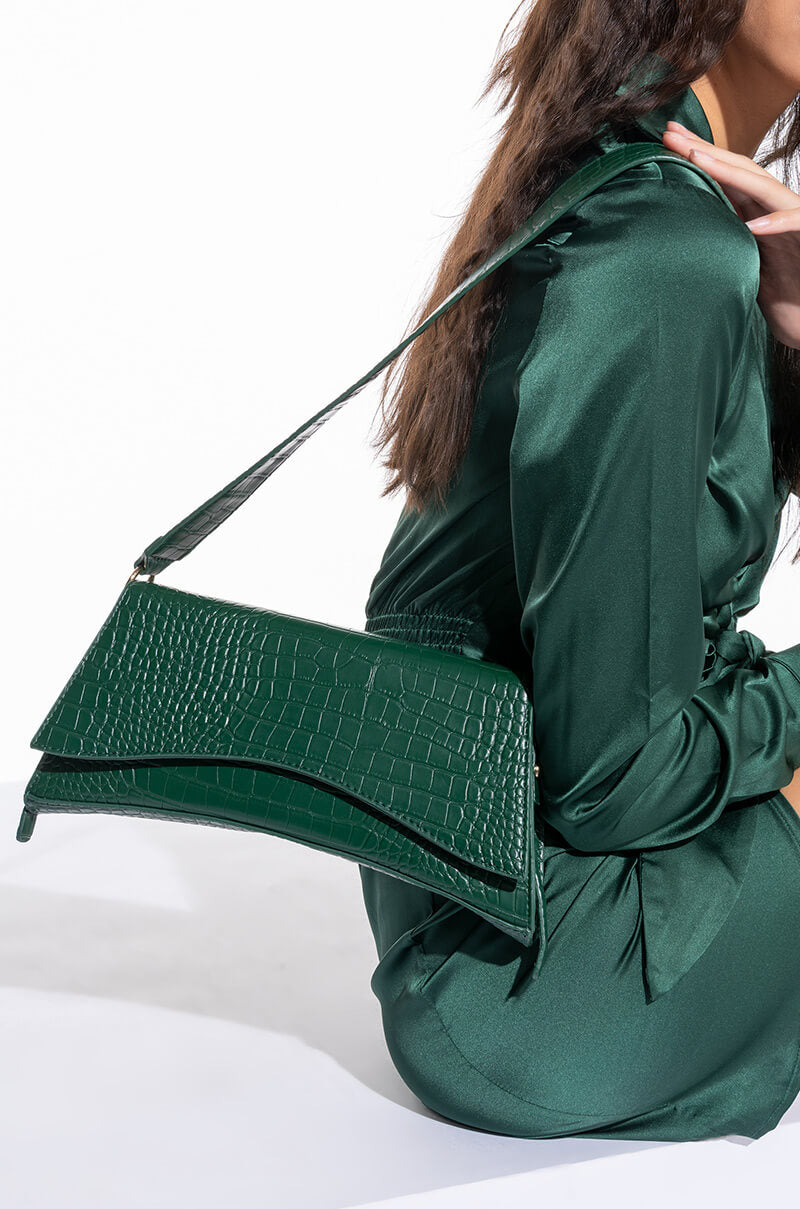 Front View Moving On Up Green Bat Wing Purse