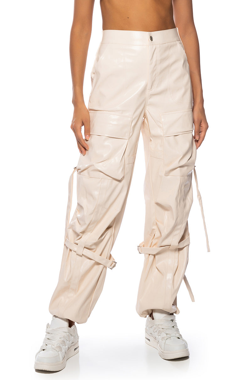 Front View Moving Up Cargo Faux Leather Pant