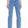 Front View Mrs Bieber High Waisted Distressed Side Wide Leg Jeans