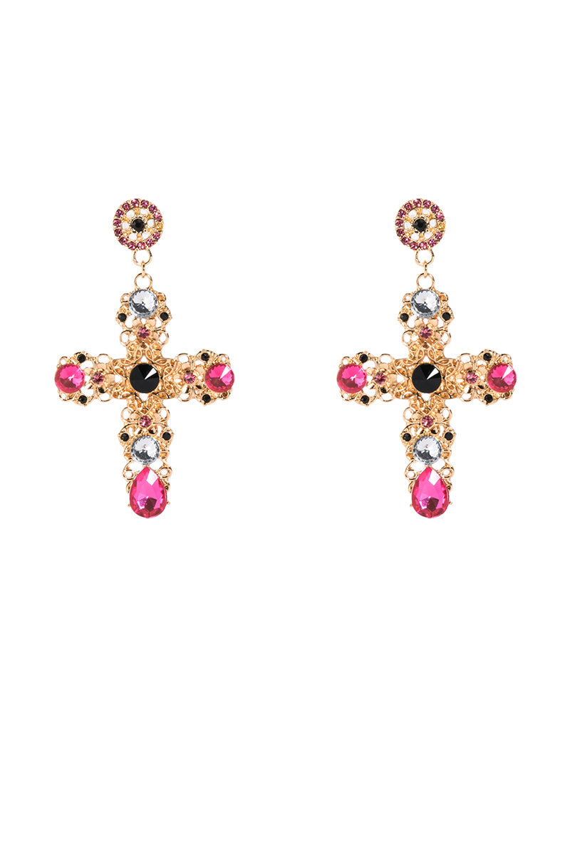 Side View Multi Color Cross Earring view 2