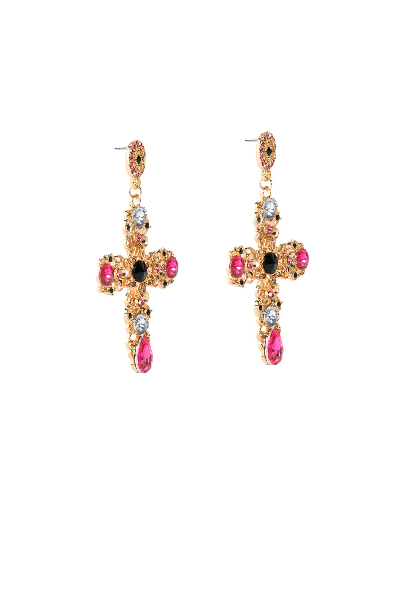 Back View Multi Color Cross Earring view 3