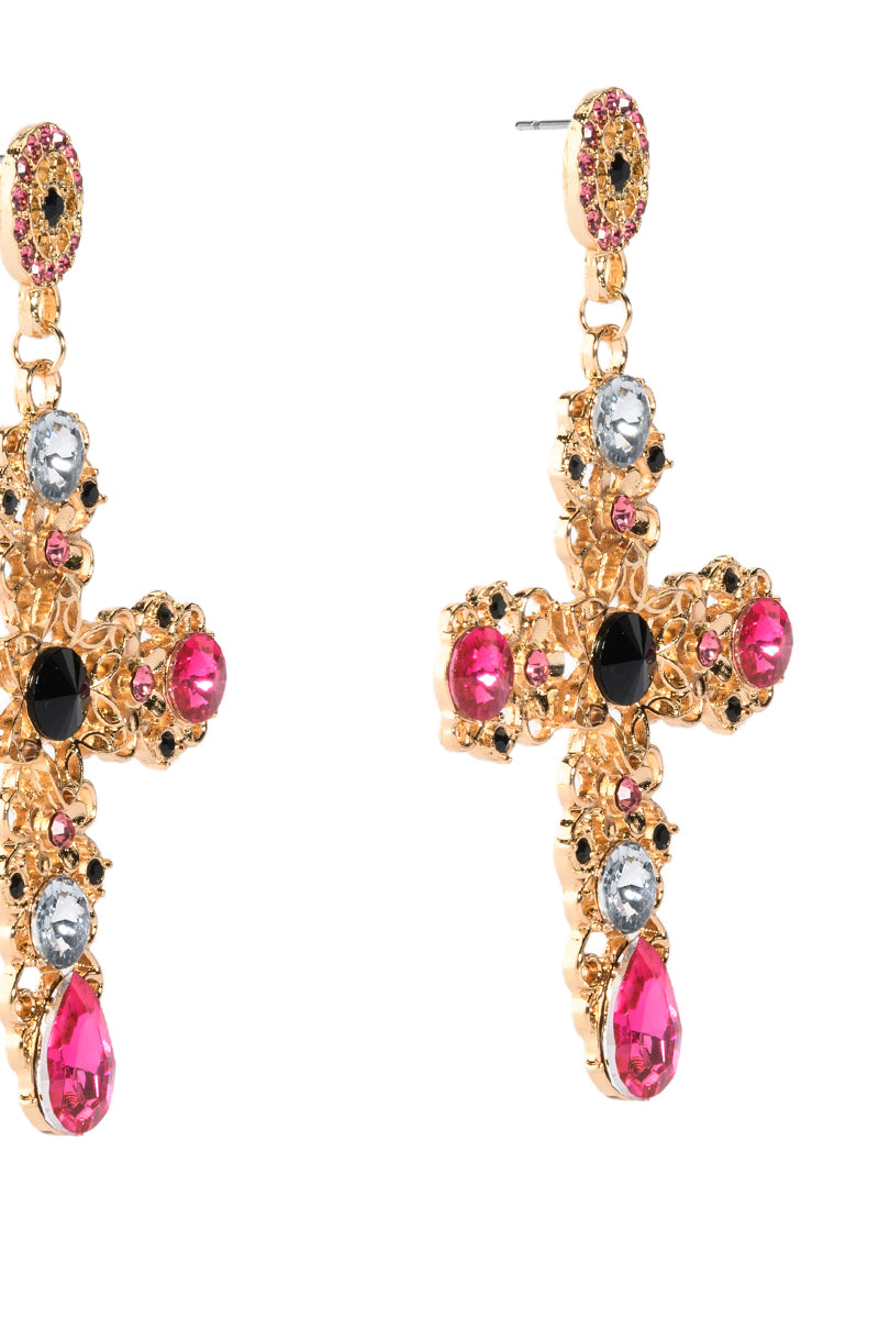 Detail View Multi Color Cross Earring view 4