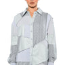 Front View Multi Grey Patchwork Button Down Blouse