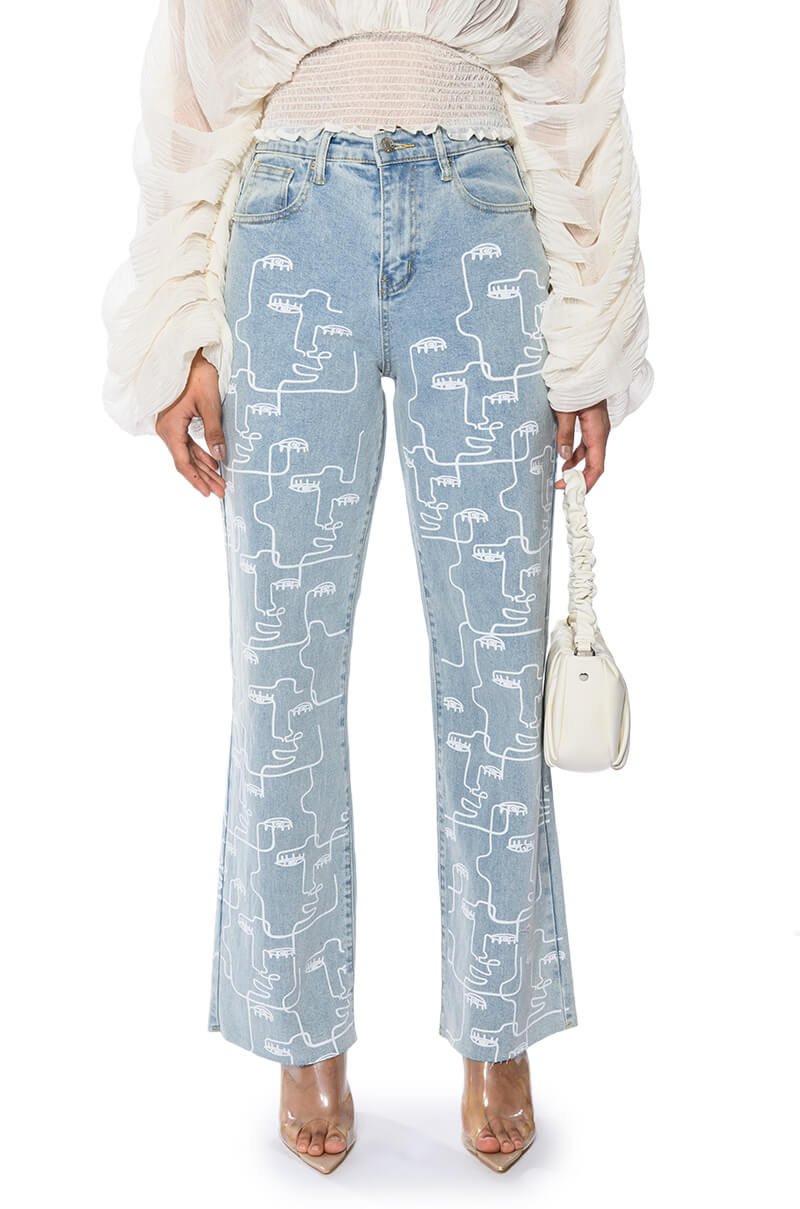 Front View Multiple Faces High Waisted Straight Jeans