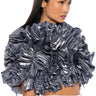 Front View Must Be Dreaming Denim Ruffle Crop Blouse