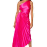 Front View Must Be Love Pleated One Shoulder Maxi Dress In Neon Pink