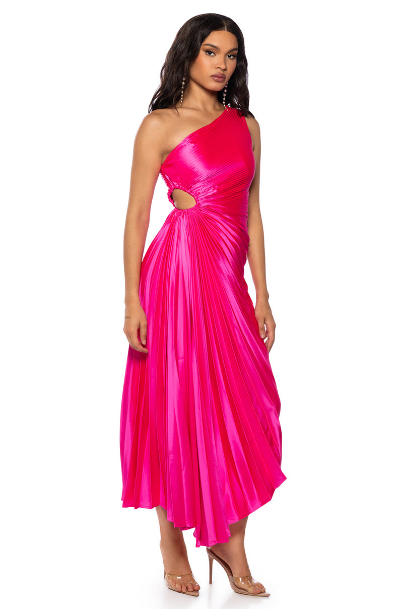 Side View Must Be Love Pleated One Shoulder Maxi Dress In Neon Pink 1