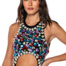 Front View My Own Jewels Sleeveless Rhinestone Gem Crop Top