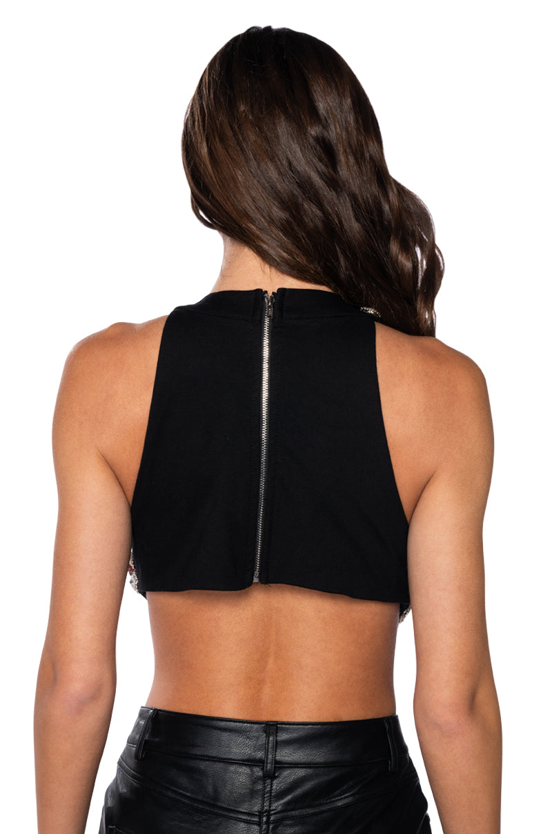 Full View My Own Jewels Sleeveless Rhinestone Gem Crop Top