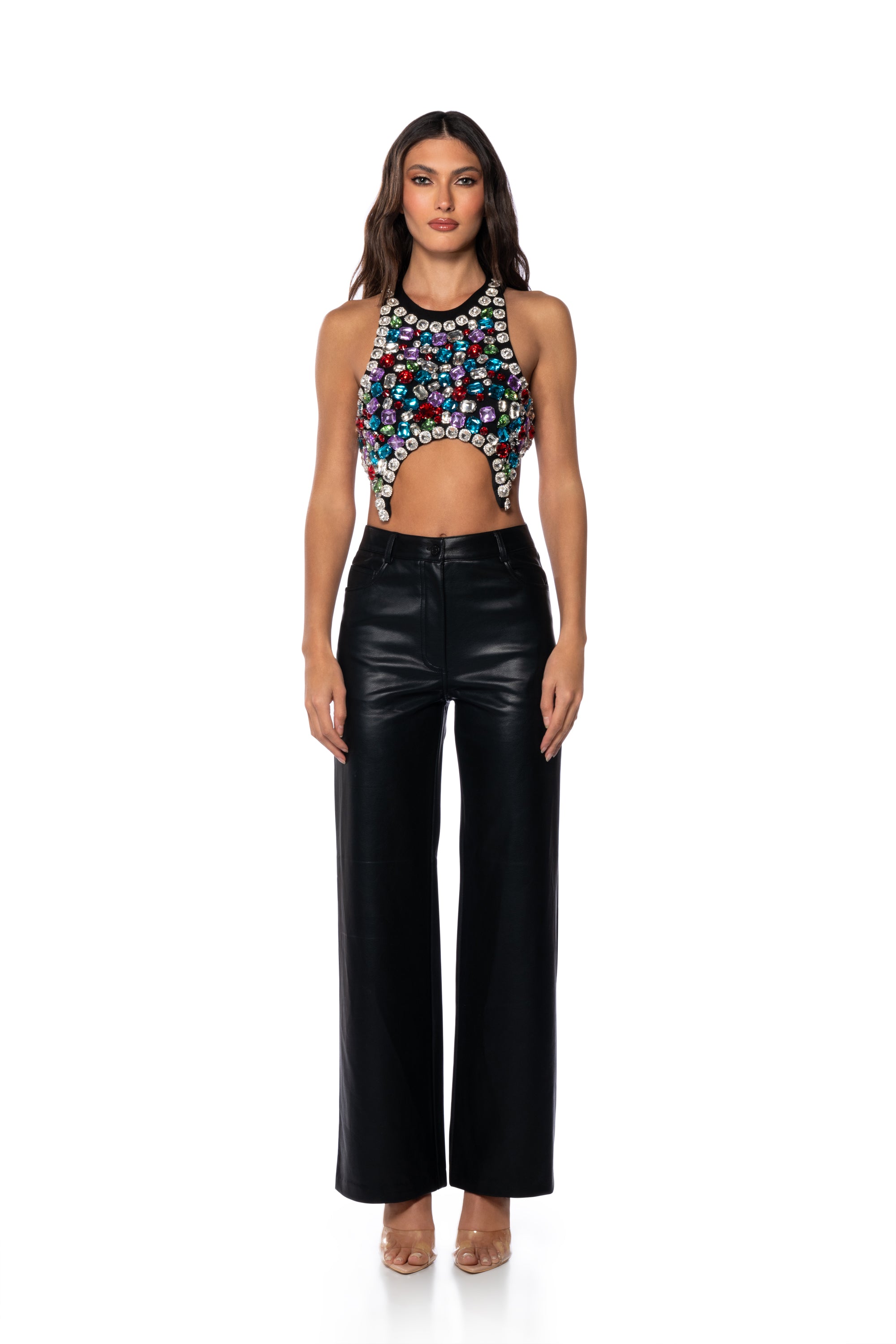 Extra View My Own Jewels Sleeveless Rhinestone Gem Crop Top