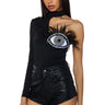 Front View My Third Eye Long Sleeve Stretch Bodysuit In Black