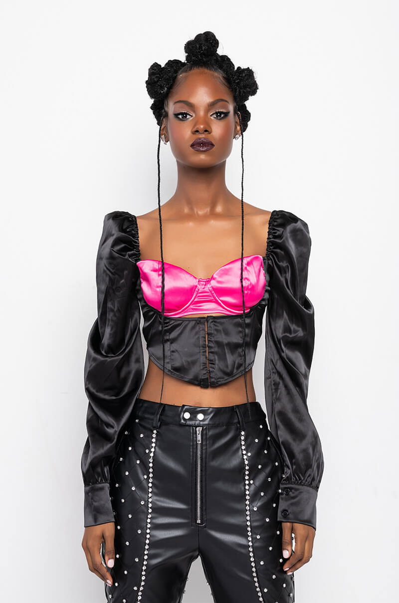 Detail View My Type Bustier Front Satin Blouse