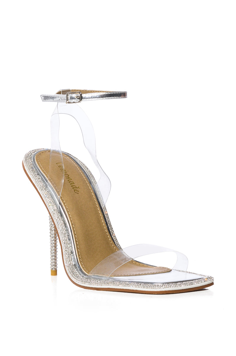 Back View My Type Embellished Pvc Stiletto Sandal In Silver