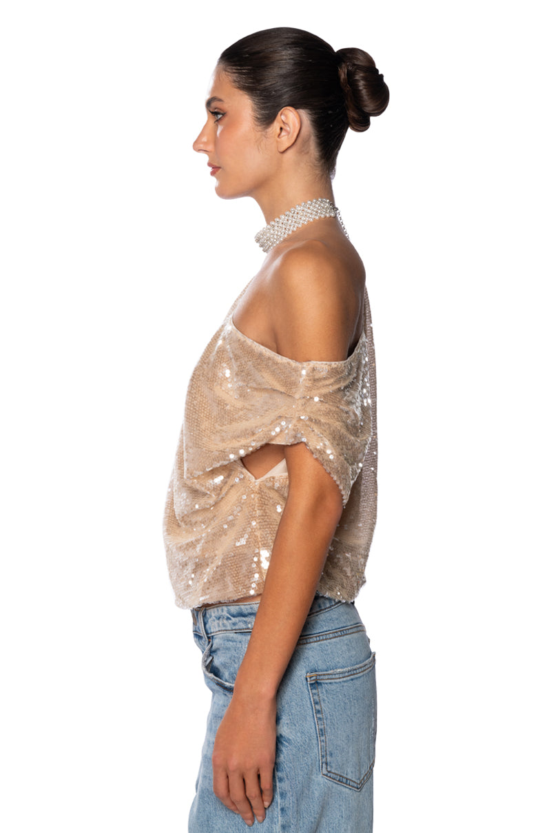 Full View My World Asymmetrical Sequin Top