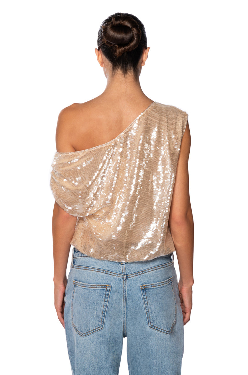 Extra View My World Asymmetrical Sequin Top