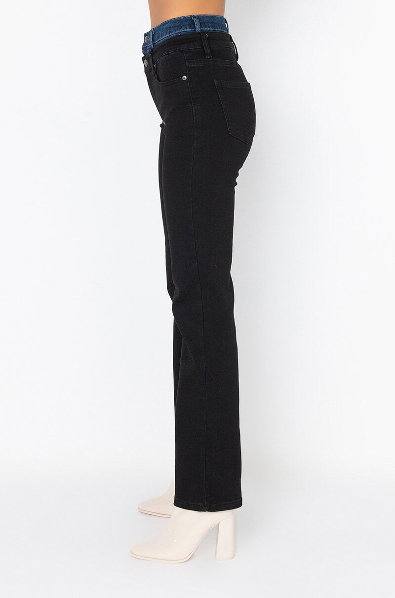 Side View Mya Double Waist Straight Jeans