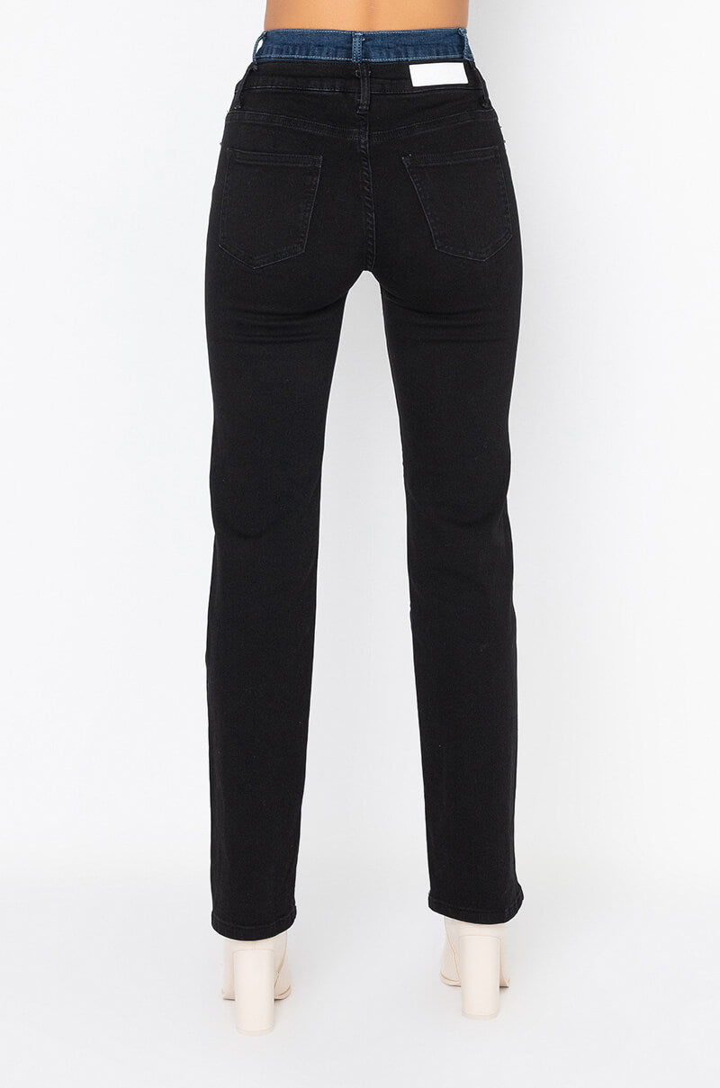 Back View Mya Double Waist Straight Jeans