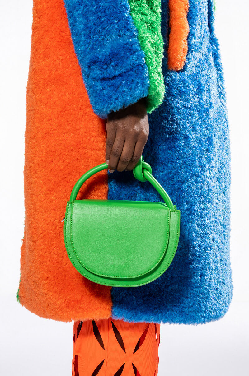 Front View Myla Solid Pu Purse In Green