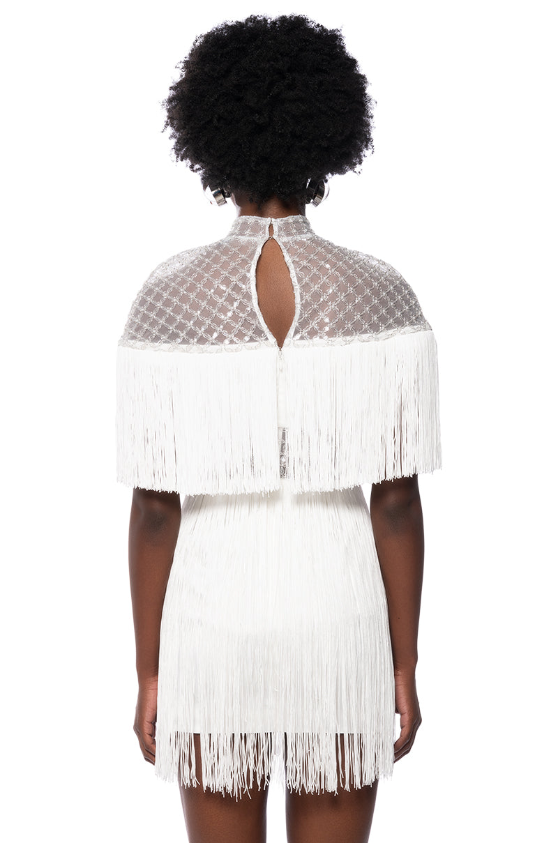 Full View Mylah Fringe Detail Mini Dress In White