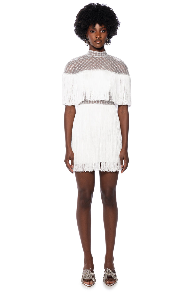 Extra View Mylah Fringe Detail Mini Dress In White