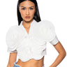 Front View Myra Textured Collared Top