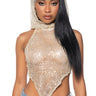 Front View Mystery Girl Sleeveless Sequin Hooded Top In Gold