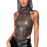 Front View Mystery Girl Sleeveless Sequin Hooded Top