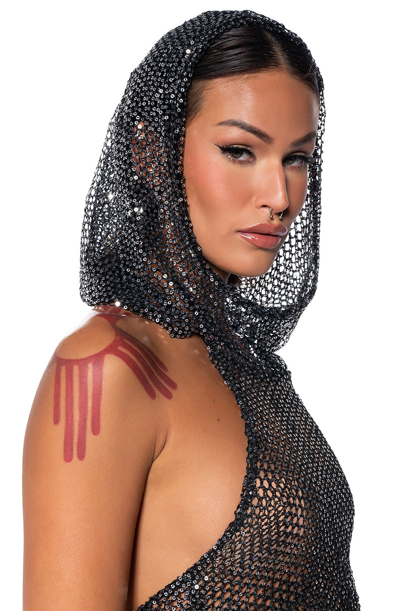 Extra View Mystery Girl Sleeveless Sequin Hooded Top