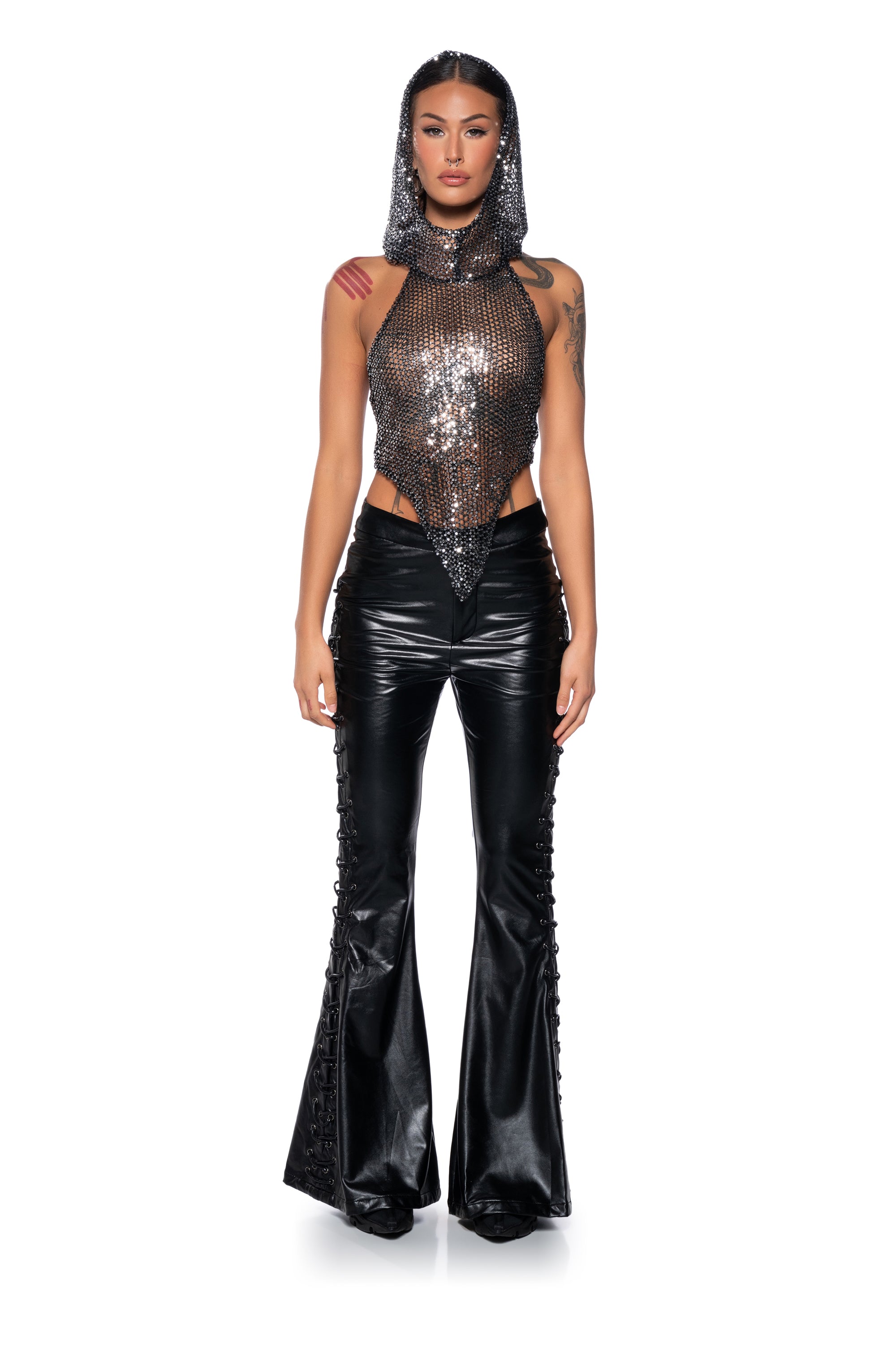 Extra View Mystery Girl Sleeveless Sequin Hooded Top