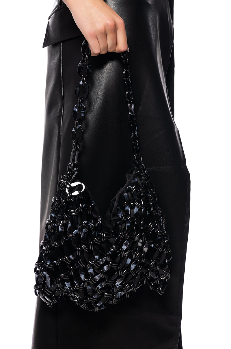 Front View Mystic Mirror Woven Bag In Black