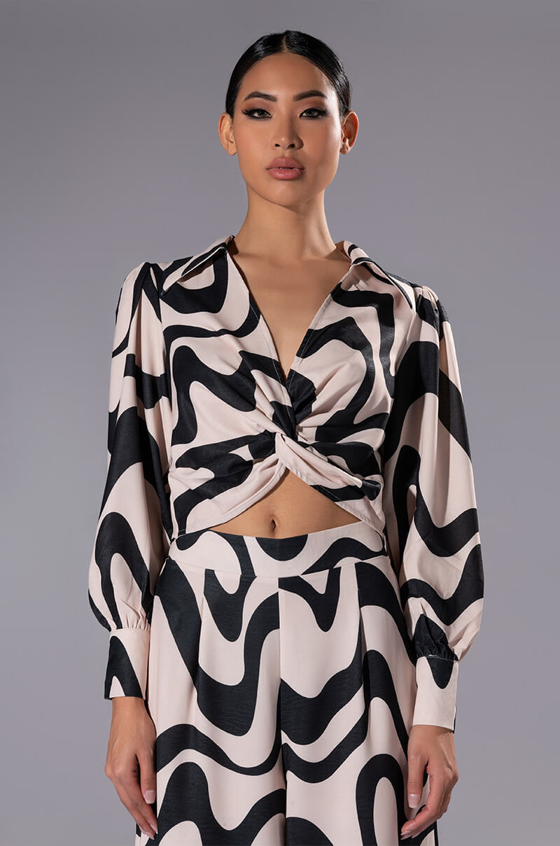 Front View Mystical Ways Twist Front Long Sleeve Top