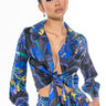 Front View Naima Satin Print Tie Front Blouse