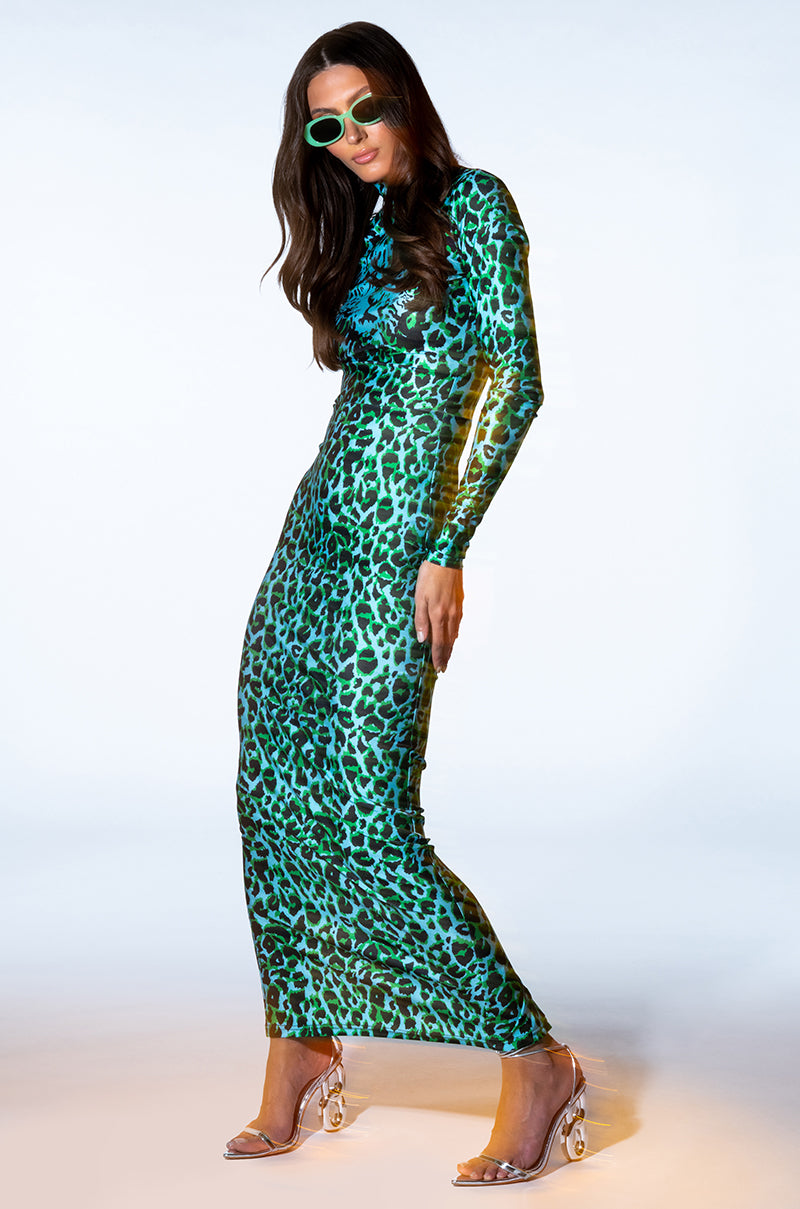 NALA ANIMAL PRINT LONG SLEEVE BODYCON MAXI DRESS AKIRA NALA ANIMAL PRINT LONG SLEEVE BODYCON MAXI DRESS AKIRA