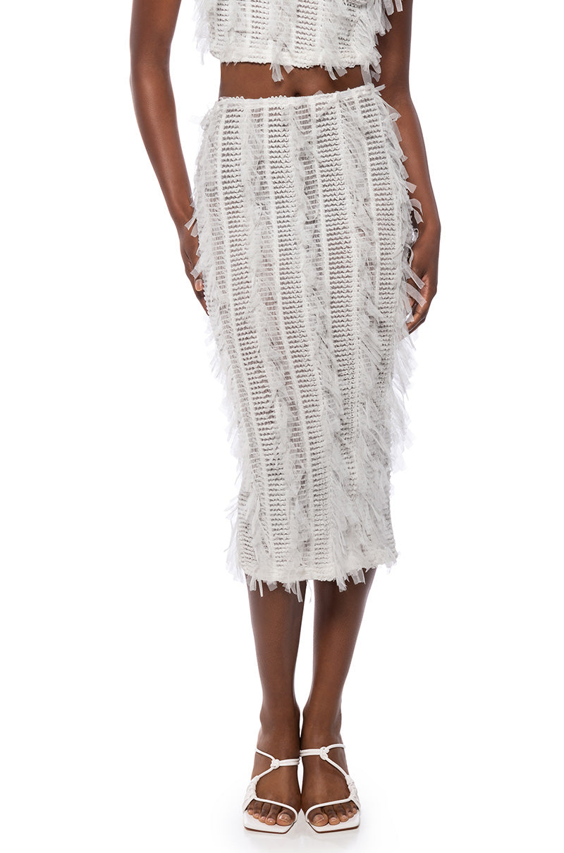 Front View Naomi Mesh Bodycon Midi Skirt