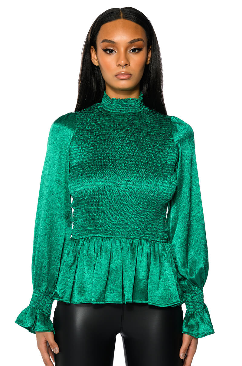 Front View Naomie Satin Full Length Blouse