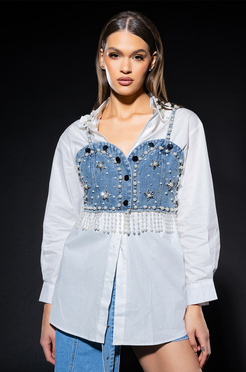 NASHVILLE NIGHTS EMBELLISHED BUTTON DOWN TOP view 0