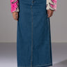 Front View Natalie Double Side Slit Denim Skirt