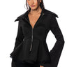 Front View Natasha Double Collar Peplum Zip Up