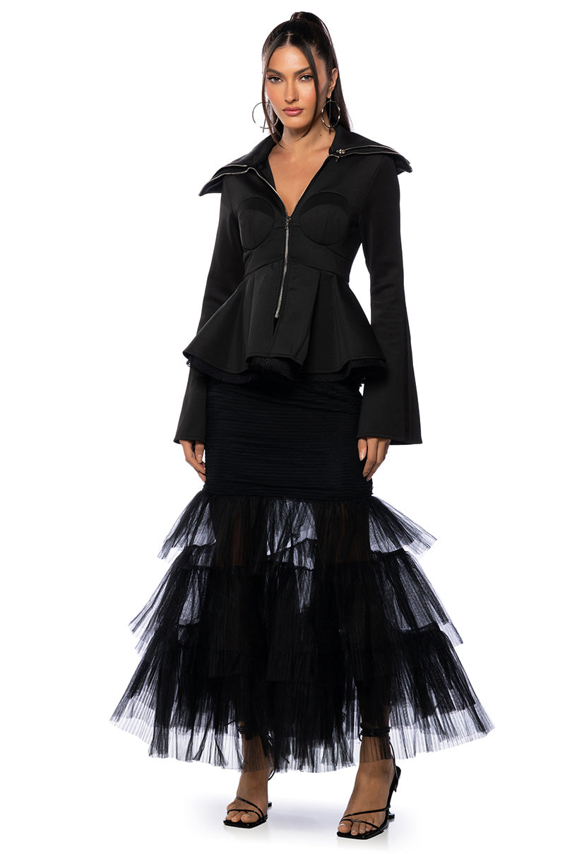 Back View Natasha Double Collar Peplum Zip Up 2