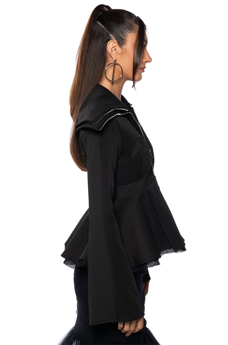 Detail View Natasha Double Collar Peplum Zip Up 3