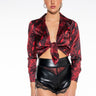 Front View Nayelli Satin Tie Front Bodysuit