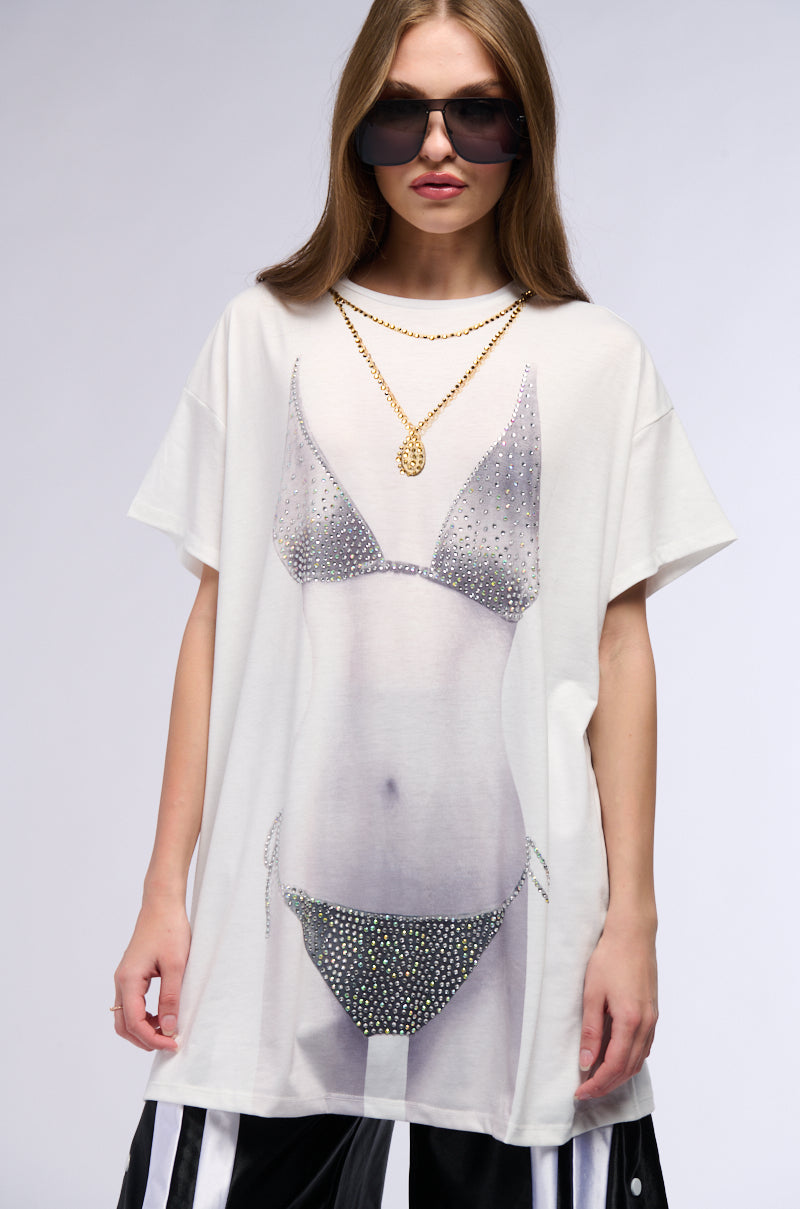 NDA EMBELLISHED BIKINI GRAPHIC T SHIRT DRESS view 0