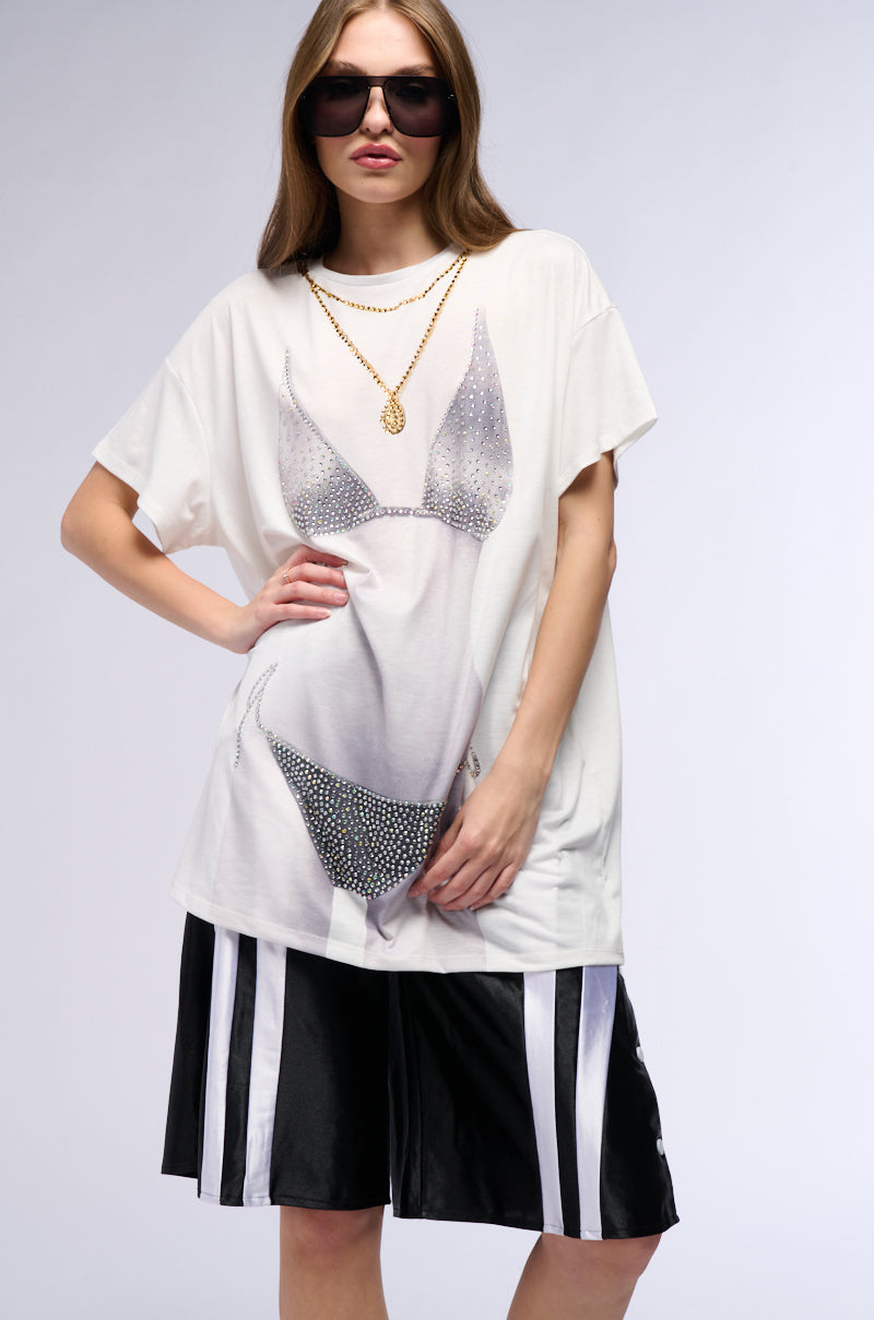 NDA EMBELLISHED BIKINI GRAPHIC T SHIRT DRESS AKIRA NDA EMBELLISHED BIKINI GRAPHIC T SHIRT DRESS AKIRA