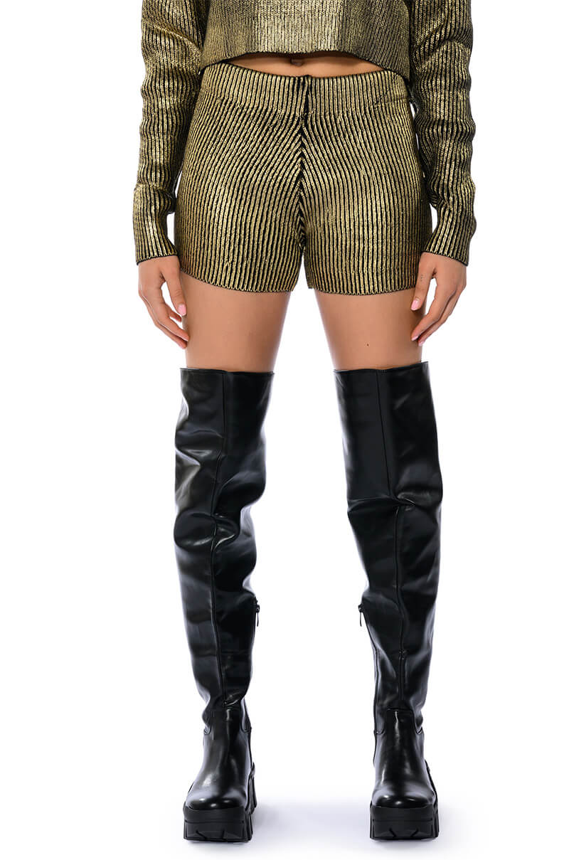 Front View Nebula Coated Metallic Knit Short