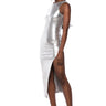 Front View Nebula Metallic Midi Dress