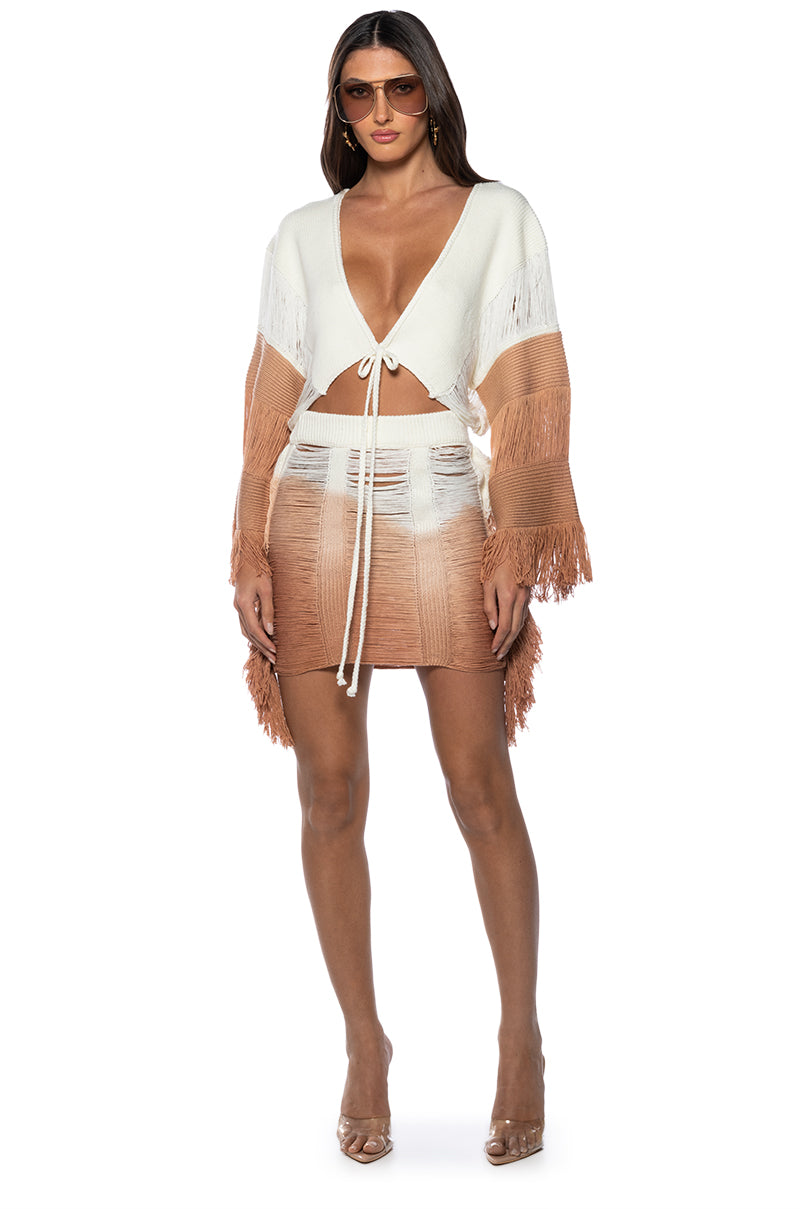 Side View Need A Flight Fringe Knit Crop Tie Cardigan