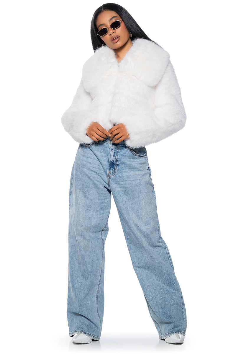 Back View Nefty Soft Faux Fur Jacket In White