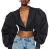 Front View Nena Puff Sleeve Crop Blazer